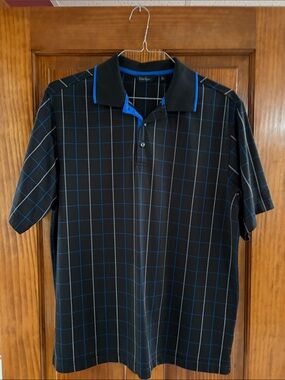 Walter Hagen Black Polo with Blue Windowpane